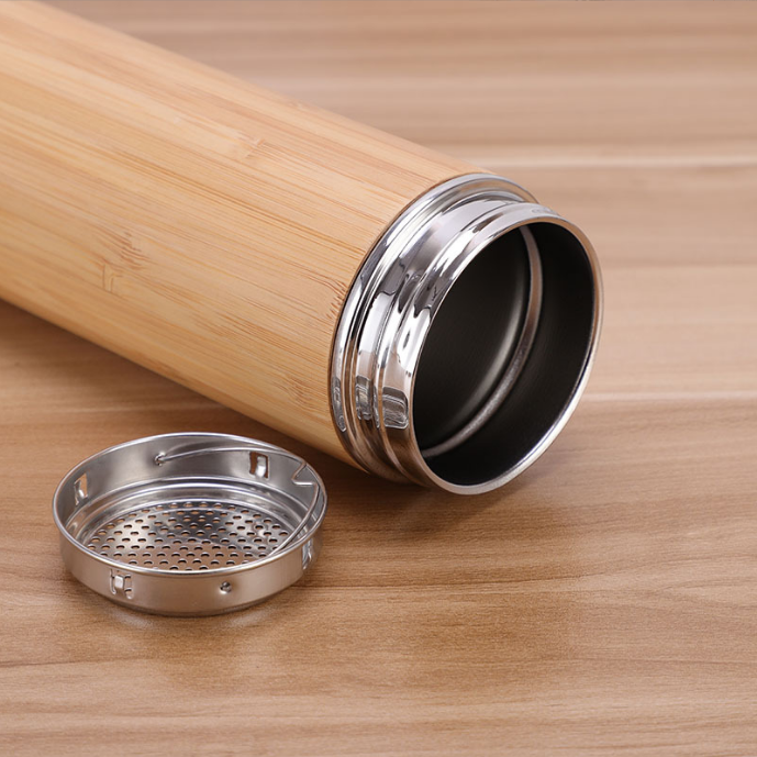 Double Wall Insulated Coffee Cup Tumbler Mugs Stainless Steel Tea Infuser Thermos Bamboo Water Bottle