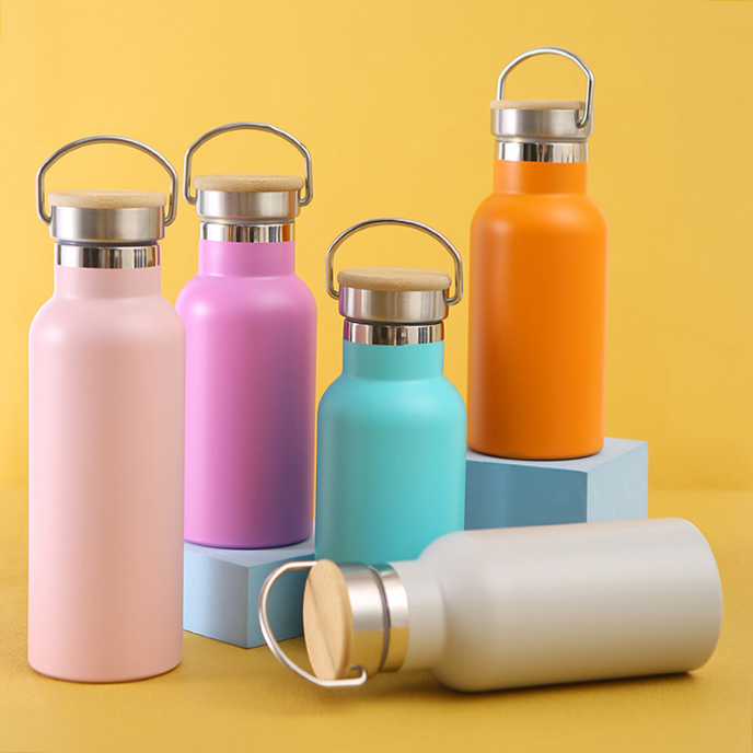 Custom Color Stainless Steel Double Wall Insulated Small Mouth Water Bottles with Handle Lid