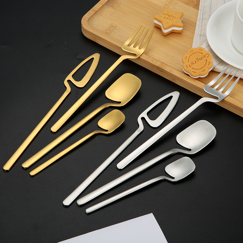 New Style 18/10 Metal Cutlery Set Matte Flatware Set Knife Fork Spoon 304 Stainless Steel Hollow Cutlery Set