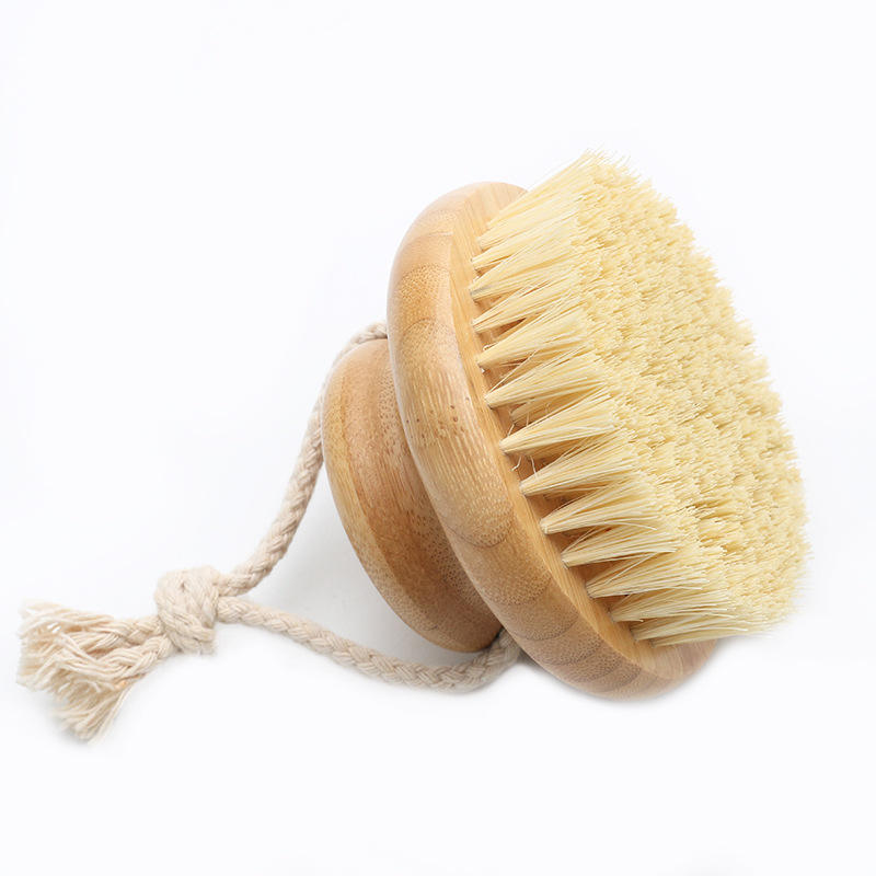 Custom Logo Sisal Dry Body Brush With Handle Wooden Shower Cleaning Cellulite Scrub Scrubbing Brush