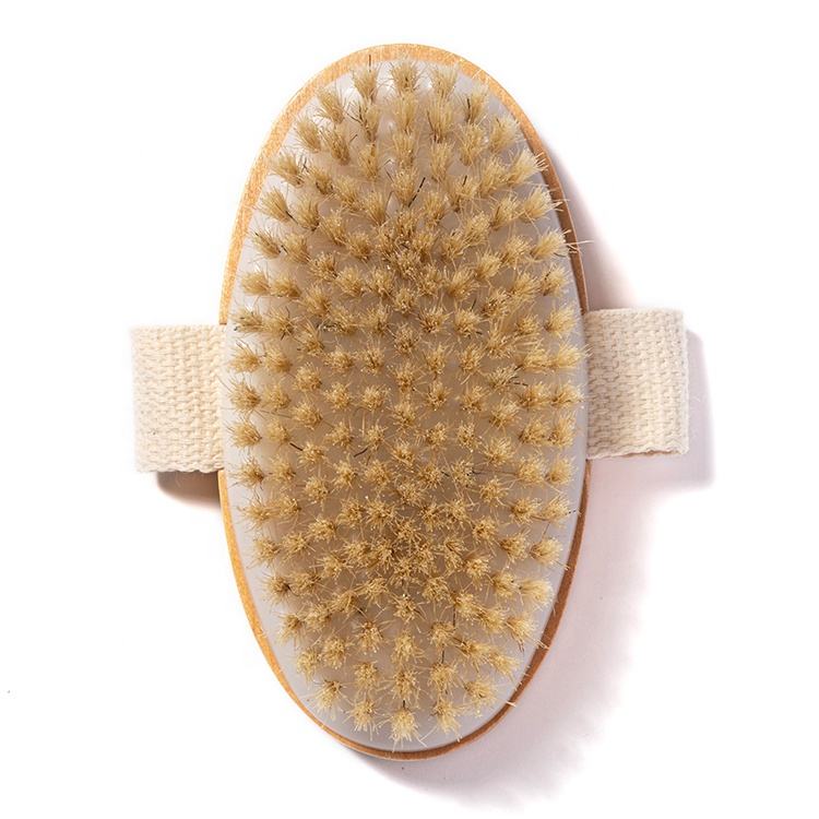 Custom Logo Hand-held Oval Wet And Body Brush Exfoliator Wood Boar Bristle Dry Skin Body Bath Brush