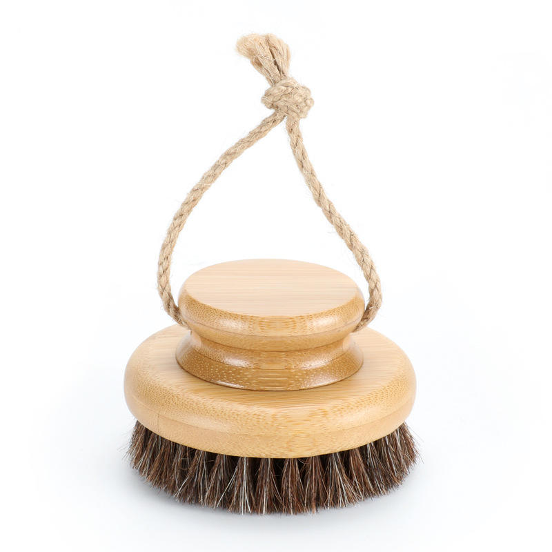 Custom Logo Sisal Dry Body Brush With Handle Wooden Shower Cleaning Cellulite Scrub Scrubbing Brush