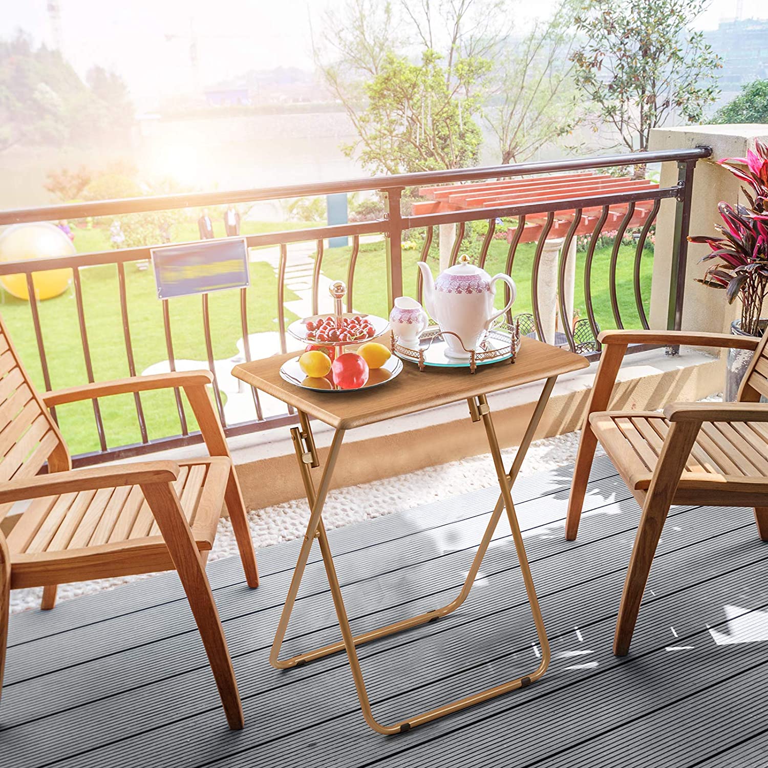 Folding TV Tray Table TV Dinner Table with Sturdy MDF Top Eating Trays for Living Room